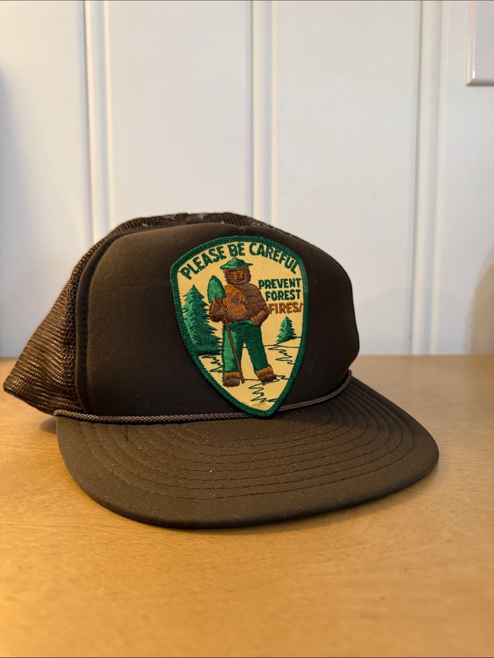 Please Be Careful Forest Fires Patch Trucker Hat - Brown/Green